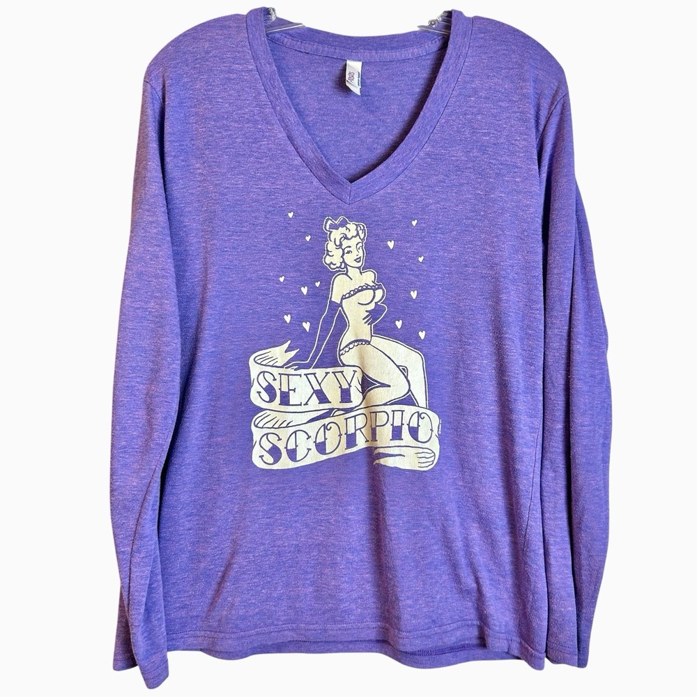 Vintage Y2K American Apparel Sz Small Womens SCORPIO Pinup Girl Graphic T Shirt